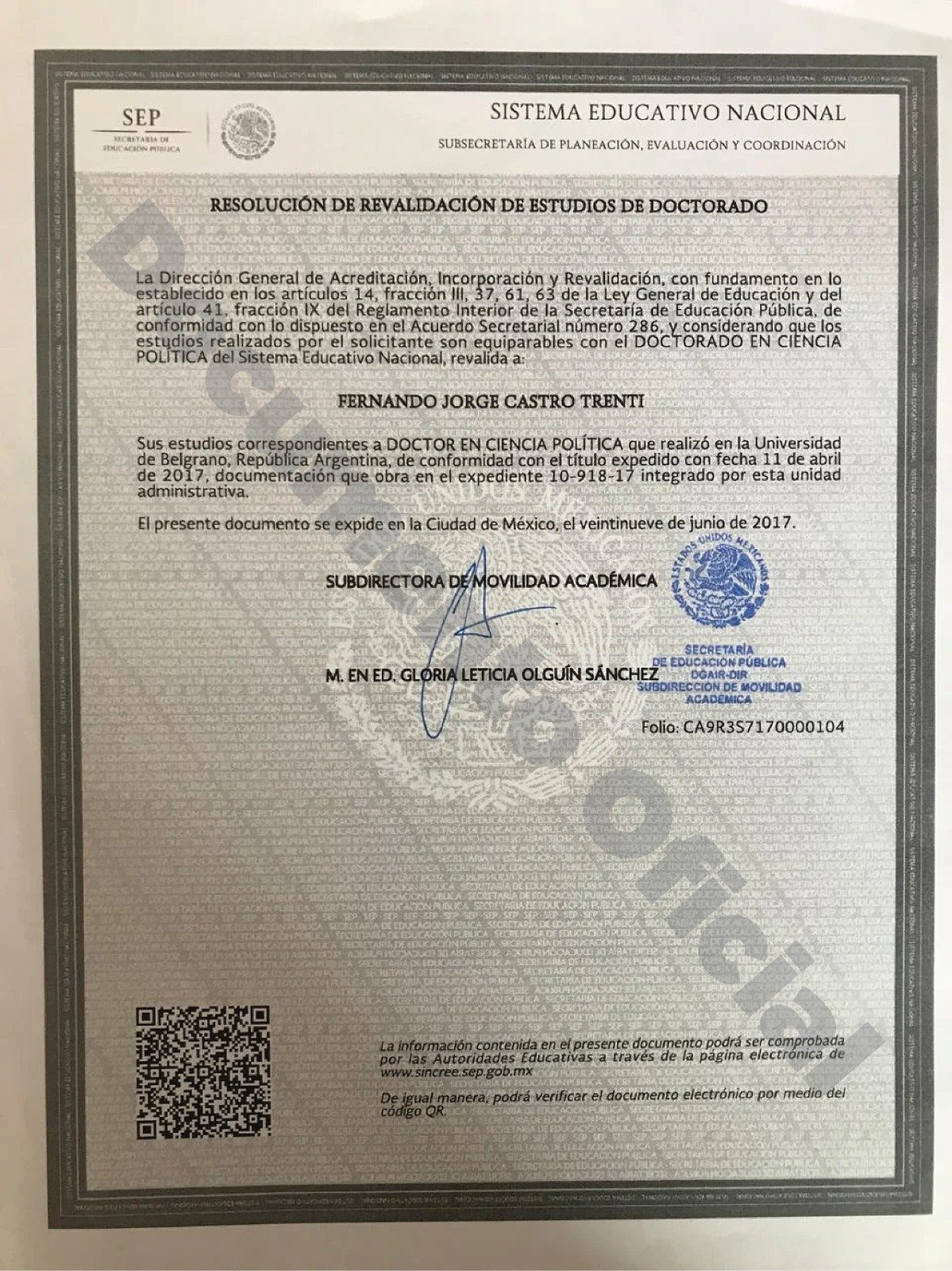 Revalidación Doctorado